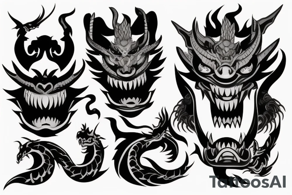 Oni mask with Dragon in mouth back tattoo tattoo idea