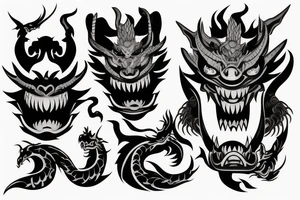 Oni mask with Dragon in mouth back tattoo tattoo idea
