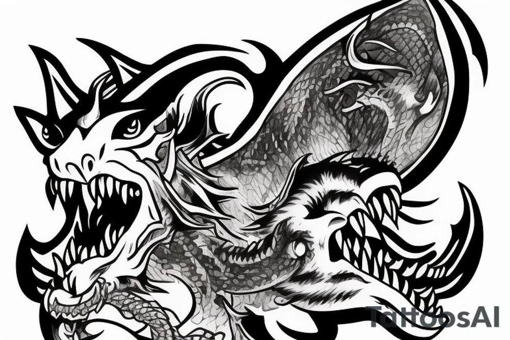 Oni mask with Dragon in mouth back tattoo tattoo idea