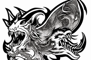 Oni mask with Dragon in mouth back tattoo tattoo idea