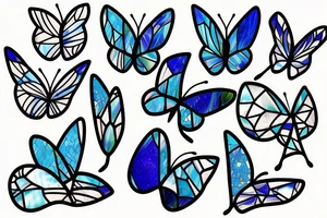Broken butterfly stained glass blue white gold kintsugi vase tattoo idea