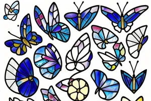 Broken butterfly stained glass blue white gold kintsugi vase tattoo idea