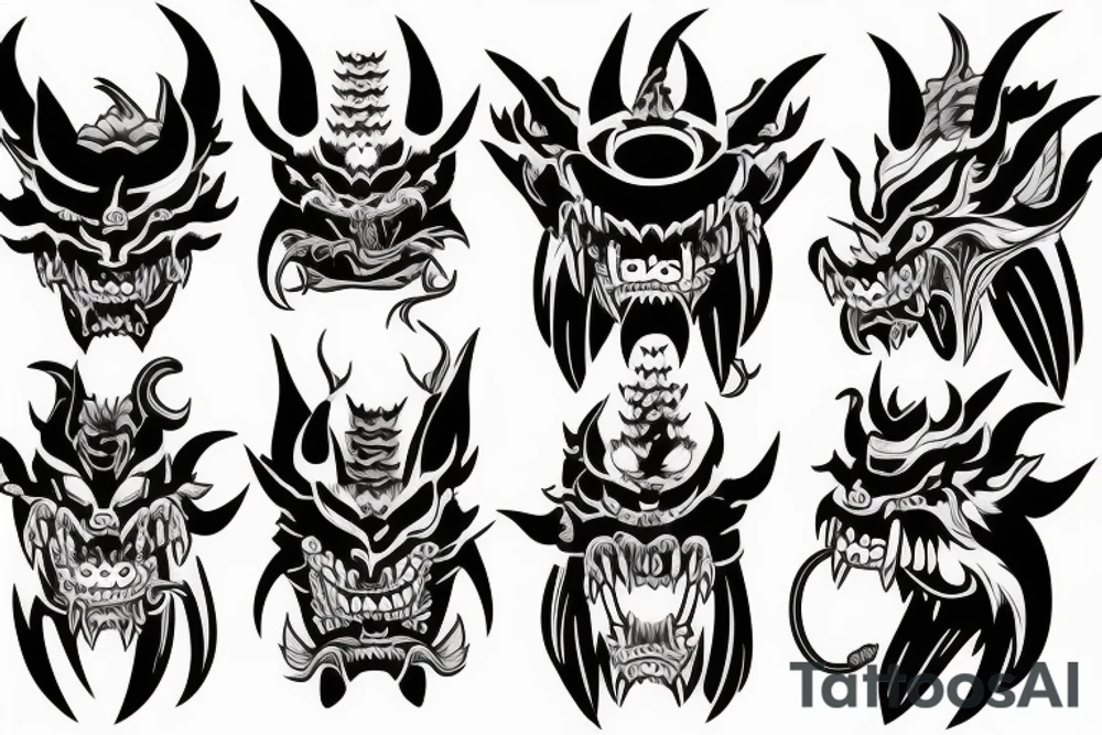 Oni mask with Dragon in mouth back tattoo tattoo idea