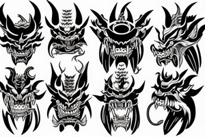 Oni mask with Dragon in mouth back tattoo tattoo idea