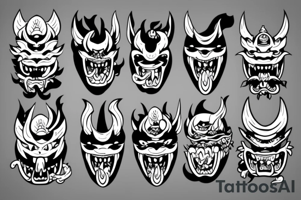 Oni mask with Dragon in mouth back tattoo tattoo idea