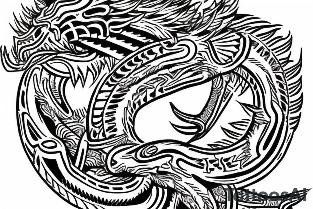 Quetzalcoatl aztec style sleeve tattoo idea