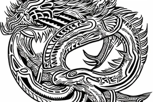 Quetzalcoatl aztec style sleeve tattoo idea