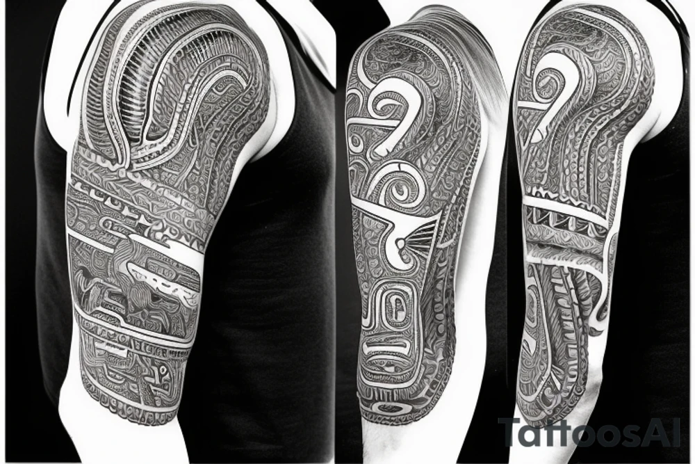 Quetzalcoatl aztec style sleeve tattoo idea