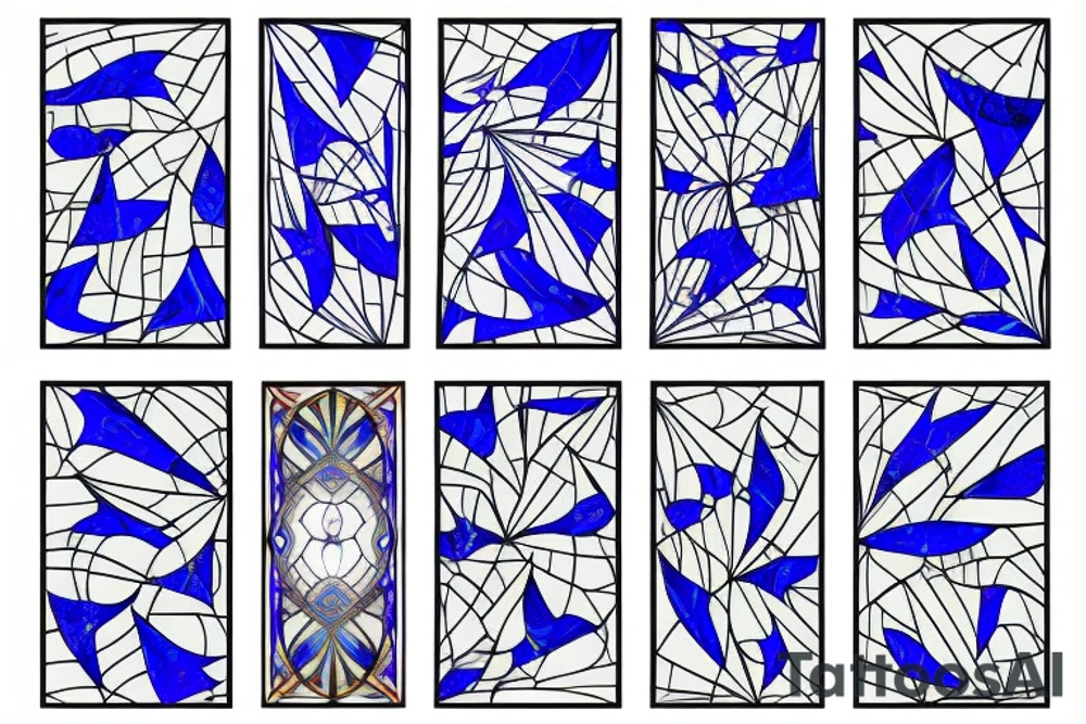 Broken butterfly stained glass blue white gold kintsugi vase tattoo idea