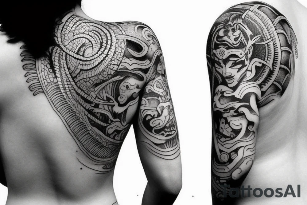 Oni mask back tattoo tattoo idea