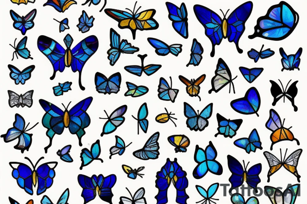 Broken butterfly stained glass blue white gold kintsugi vase tattoo idea