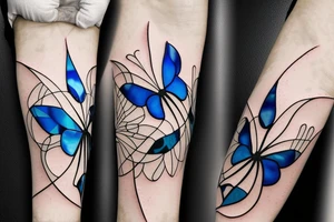 Broken butterfly stained glass blue white gold kintsugi vase tattoo idea
