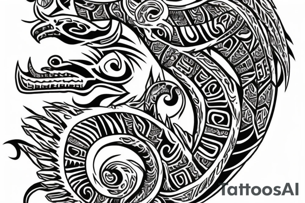 Quetzalcoatl aztec style sleeve tattoo idea