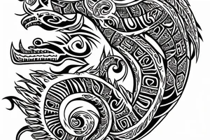 Quetzalcoatl aztec style sleeve tattoo idea