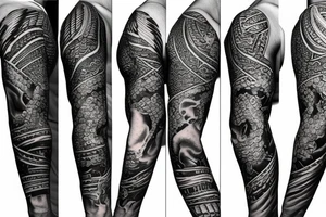 Quetzalcoatl aztec style sleeve tattoo idea
