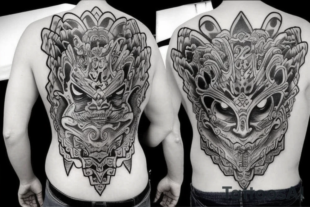Oni mask back tattoo tattoo idea