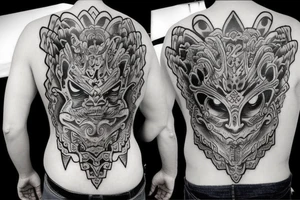 Oni mask back tattoo tattoo idea