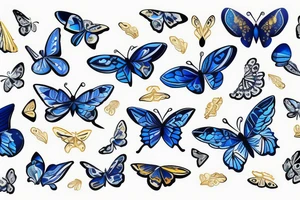 Blue and white butterfly with torn wing mended with gold tattoo idea