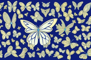 Blue and white butterfly with torn wing mended with gold tattoo idea