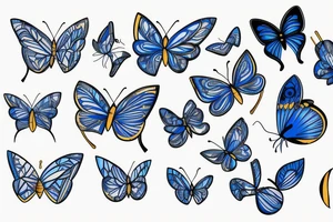 Blue and white butterfly with torn wing mended with gold tattoo idea