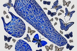 Blue and white broken vase butterfly kintsugi gold tattoo idea