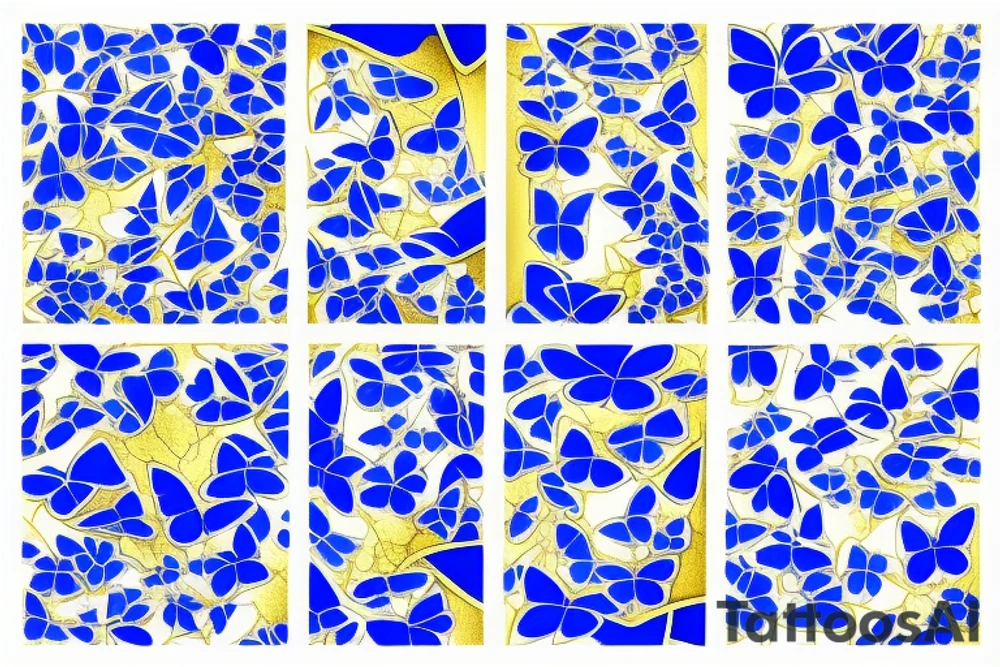 Blue and white broken vase butterfly kintsugi gold tattoo idea