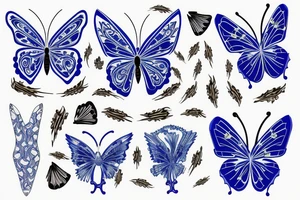 Blue and white broken vase butterfly kintsugi gold tattoo idea
