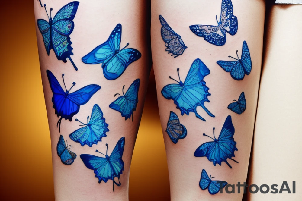 Blue and white broken vase butterfly kintsugi gold tattoo idea