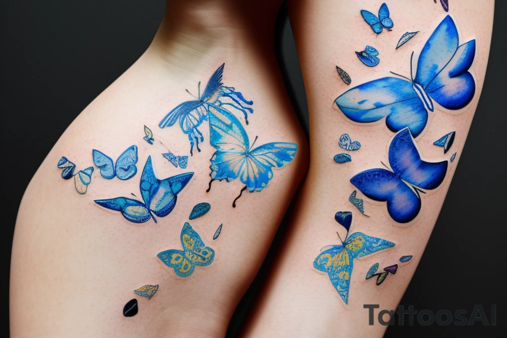 Blue and white broken vase butterfly kintsugi gold tattoo idea