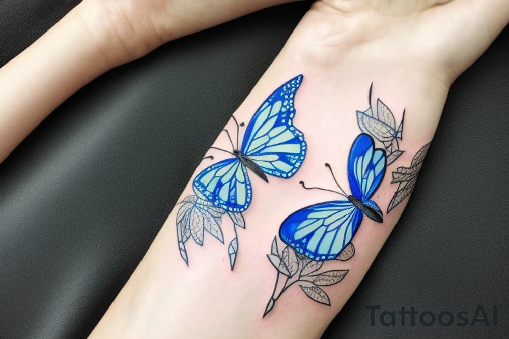 Blue and white broken vase butterfly kintsugi gold leaf tattoo idea