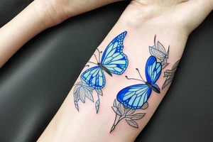 Blue and white broken vase butterfly kintsugi gold leaf tattoo idea