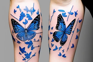 Blue and white broken vase butterfly kintsugi gold glue tattoo idea