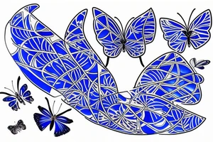 Blue and white broken vase butterfly kintsugi gold glue tattoo idea