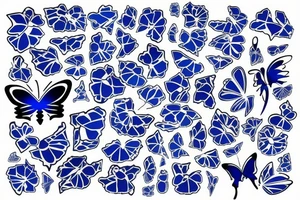 Blue and white broken vase butterfly kintsugi gold glue tattoo idea