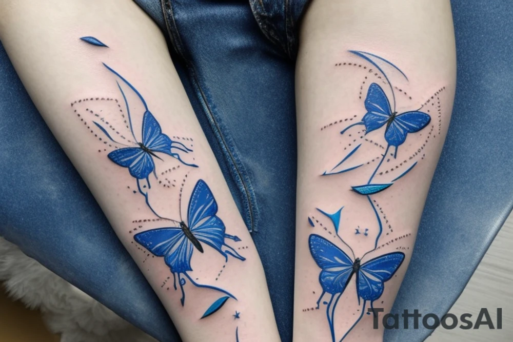 Blue and white broken vase butterfly kintsugi gold glue tattoo idea