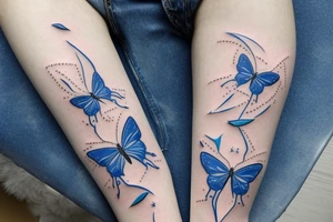 Blue and white broken vase butterfly kintsugi gold glue tattoo idea