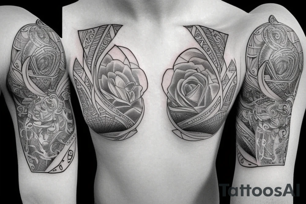 Full sleeve and half chest piece tattoo idea