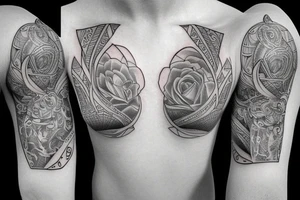 Full sleeve and half chest piece tattoo idea