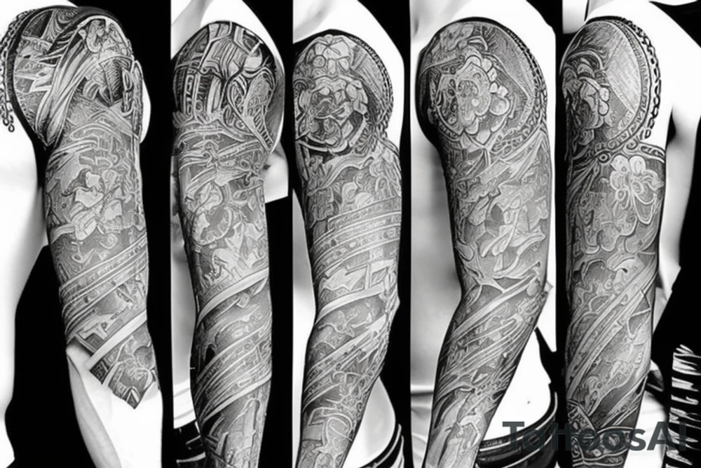 Full sleeve and half chest piece tattoo idea