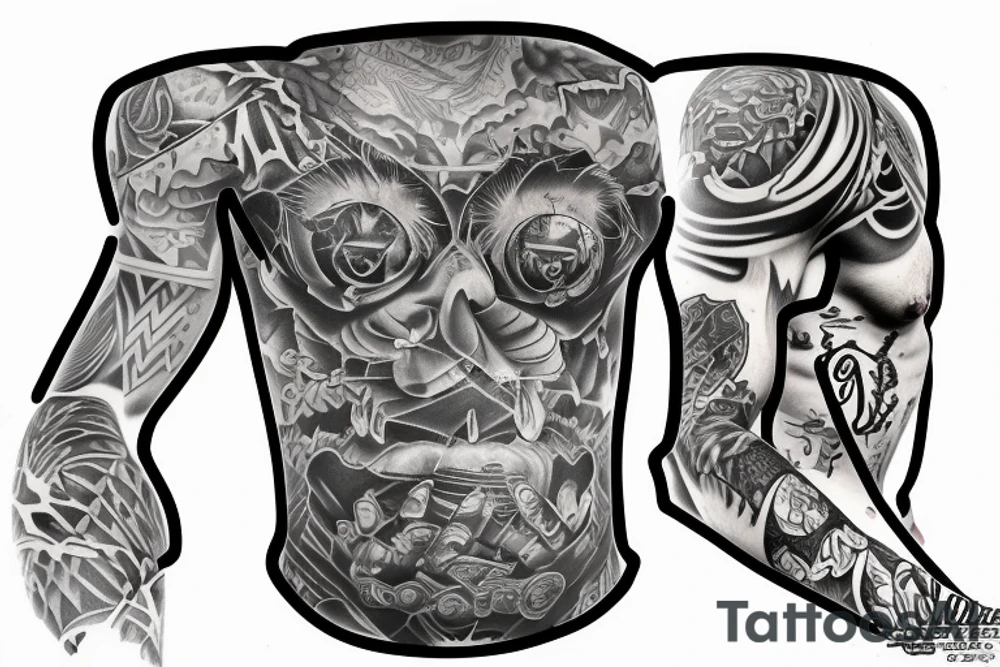 Full sleeve and half chest piece for bad boy that did prison time tattoo idea
