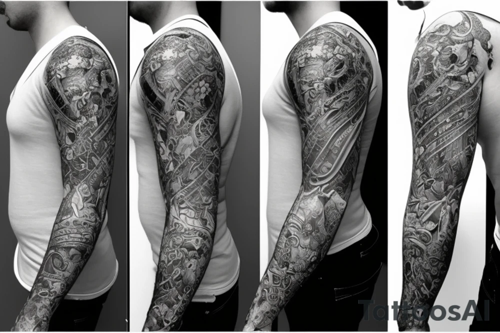 Full sleeve and half chest piece for bad boy that did prison time tattoo idea