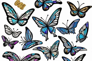 Butterfly with white and blue wings that were once broken but glued back together with gold tattoo idea