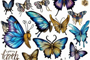 Butterfly with white and blue wings that were once broken but glued back together with gold tattoo idea