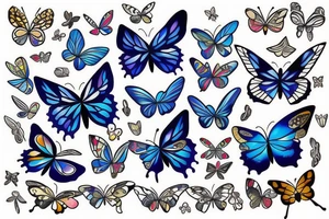 Butterfly with white and blue wings that were once broken but glued back together with gold tattoo idea