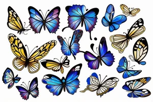 Butterfly with white and blue wings that were once broken but glued back together with gold tattoo idea
