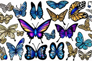 Butterfly with white and blue wings that were once broken but glued back together with gold  kintsugi tattoo idea