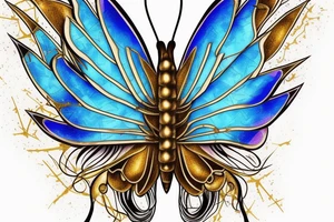 Butterfly with white and blue wings that were once broken but glued back together with gold  kintsugi tattoo idea