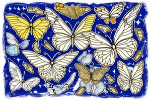 Butterfly with white and blue wings that were once broken but glued back together with gold  kintsugi tattoo idea