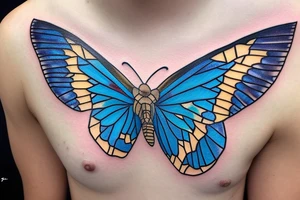 Butterfly with white and blue wings that were once broken but glued back together with gold  kintsugi tattoo idea