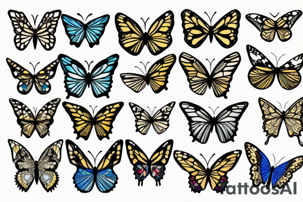 Butterfly with white and blue wings that were once broken but glued back together with gold  kintsugi tattoo idea